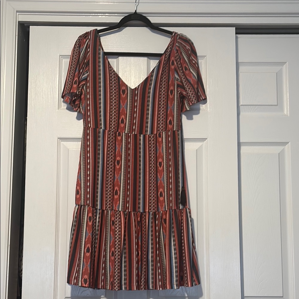 Black Tape Red and Brown Ruffled Tiered Sundress